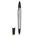 Plastic Highlighter w/ Twist Ballpoint Pen & 2 Black Tips
